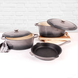 BergHOFF Neo 5pc Cast Iron Oval Dutch Oven Set with 10" Fry Pan, 5qt. & 8qt., Oyster
