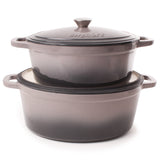 BergHOFF Neo 5pc Cast Iron Oval Dutch Oven Set with 10" Fry Pan, 5qt. & 8qt., Oyster