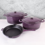 BergHOFF Neo 5pc Cast Iron Oval Dutch Oven Set with 10" Fry Pan, 5qt. & 8qt., Purple