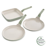 BergHOFF Balance 3Pc Nonstick Ceramic Specialty Cookware Set, Recycled Aluminum, Sage