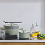 BergHOFF Balance 3Pc Nonstick Ceramic Steamer Set, Recycled Aluminum, Sage