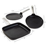 BergHOFF Leo Graphite 3Pc Nonstick Ceramic Specialty Cookware Set, Sustainable Recycled Material