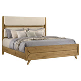 Bennett California King Mid-Century Fabric Upholstered Panel Bed Light Oak