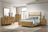 Bennett Queen Upholstered 5-Piece Mid-Century Bedroom Set Light Oak