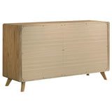 Bennett Eastern King Upholstered 4-Piece Mid-Century Bedroom Set Light Oak