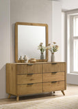 Bennett Mid-Century 2-Piece 6-Drawer Dresser and Mirror Light Oak