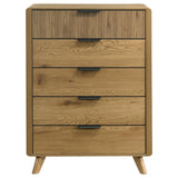 Bennett Mid-Century 5-Drawer Rubberwood Chest Light Oak