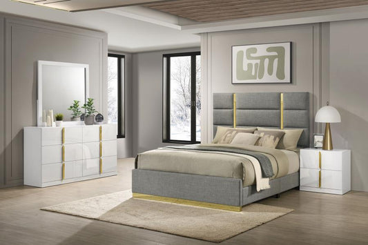 Ines 5-Piece Eastern King Bedroom Set Grey and White High Gloss