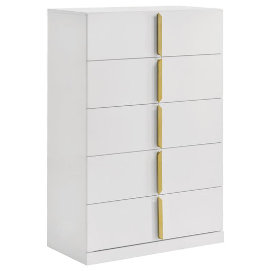 Ines 5-Drawer Bedroom Chest of Drawers White High Gloss