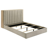 Arielle Eastern King Upholstered Bookcase Bed Light Tan and Light Oak