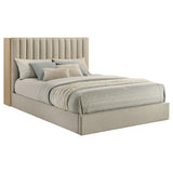 Arielle Eastern King Upholstered Bookcase Bed Light Tan and Light Oak