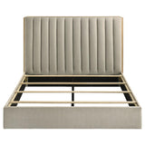 Arielle Eastern King Upholstered Bookcase Bed Light Tan and Light Oak