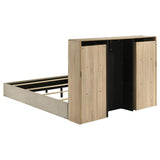Arielle Eastern King Upholstered Bookcase Bed Light Tan and Light Oak