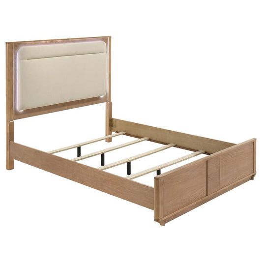Leanne Eastern King LED Panel Bed Off White and Light Oak