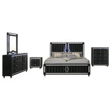 Ravenne 5-Piece Velvet Upholstered California King LED Bedroom Set Black