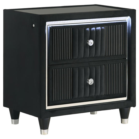 Ravenne 2-drawer Velvet Upholstered LED Nightstand with USB Black