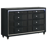 Ravenne 8-drawer Velvet Upholstered LED Dresser Cabinet Black