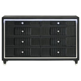 Ravenne 8-drawer Velvet Upholstered LED Dresser Cabinet Black