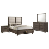 Farre 5-Piece Queen Upholstered Storage Bedroom Set Dark Brown / Beige