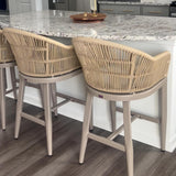 PURPLE LEAF Outdoor Bar Stools Rattan Bar Stools Counter Stools with Back and Cushions for Patio, Garden, Kitchen