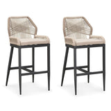 PURPLE LEAF Patio Sunbrella Bar Stools Set of 2 Rattan Bar Aluminum Bar Stool Outdoor Barstools with Back and Cushion for Garden Kitchen Island