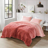 300GSM Fluffy Ribbed Plush Comforter Set,Blush Ombre