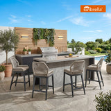 PURPLE LEAF Patio Sunbrella Bar Stools Set of 2 Rattan Bar Aluminum Bar Stool Outdoor Barstools with Back and Cushion for Garden Kitchen Island