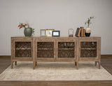 4 Door Mandala Console - Pine Wood Glass Door Cabinet