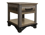 1 Drawer End Table - Loft Brown Pine Wood & Iron Hardware