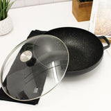 BergHOFF GEM Non-stick 12.5" Chinese Wok 5.7Qt., Black, Glass Lid