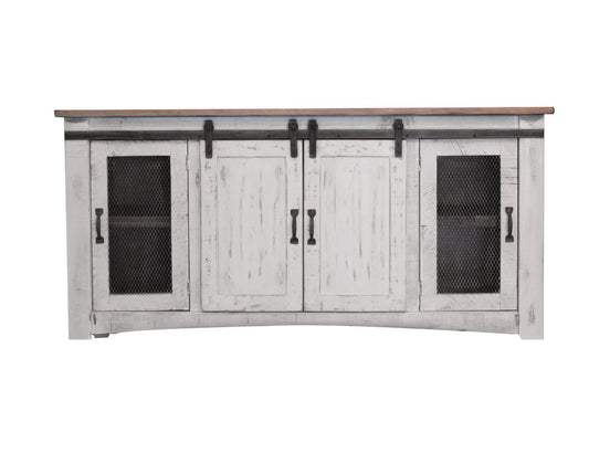 4 Door 70" TV Stand - Pueblo White Solid Pine Wood