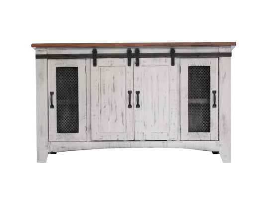 4 Door 60" TV Stand - Pueblo White Solid Pine Wood Collection