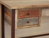 5 Drawer Desk - Antique Multicolor Solid Pine Wood