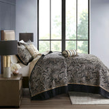 5 Piece Jacquard Bedspread Set with Throw Pillows, Black