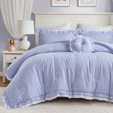 Soft Ruffled Gingham Comforter Set, Blue