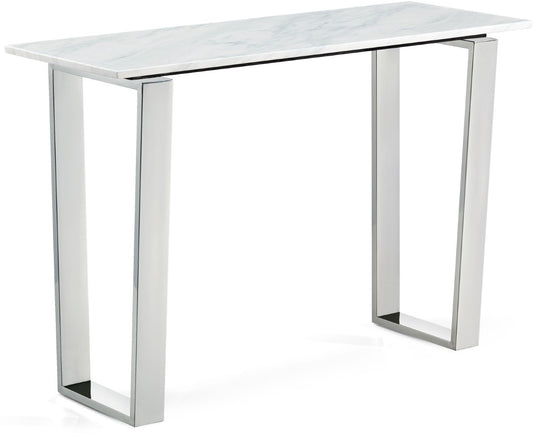 Carlton Contemporary Chrome Console Table with Solid Stone Top and Stainless Steel Legs, 48” W