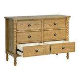 46"W 6-Drawer Small Spindle Wood Dresser, Natural *