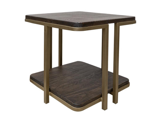 Metal Base End Table | Modern Mango Wood Design with Gold Finish