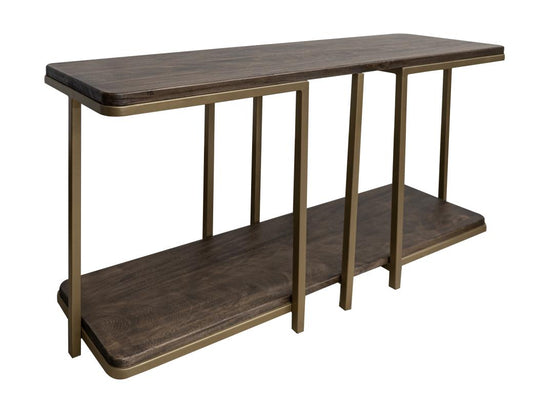 Metal Base Sofa Table | Modern Mango Wood & Gold Finish Design
