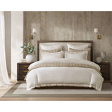 Refined Embroidered Linen Blend Duvet Cover Set, White/Gold