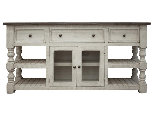 3 Drawer 2 Glass Doors 70" TV Stand | Farmhouse Stone Collection