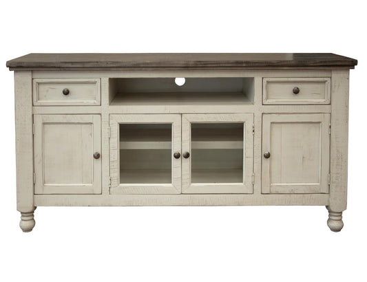2 Drawer 4 Door 70" TV Stand - Farmhouse White & Gray