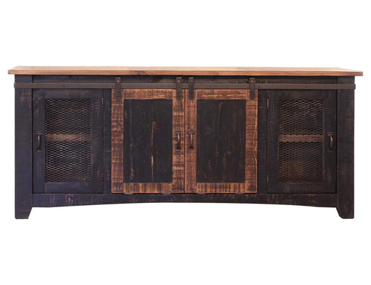 Pueblo Black TV Stand - 2 Sliding & 2 Mesh Doors Solid Pine
