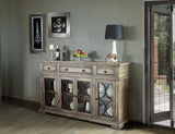 4 Glass Doors 3 Drawers Console Table - Solid Pine Wood