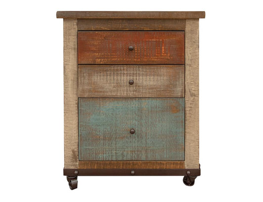 3 Drawer File Cabinet - Rustic Antique Multicolor Solid Pine