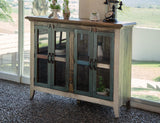 4 Glass Door 50" Console - Antique Pine Rustic Furniture