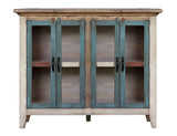 4 Glass Door 50" Console - Antique Pine Rustic Furniture