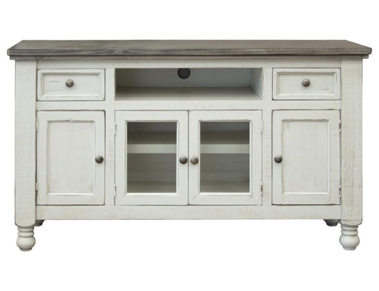 2 Drawer 4 Doors 60" TV Stand - Farmhouse White & Gray