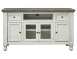 2 Drawer 4 Doors 60" TV Stand - Farmhouse White & Gray