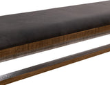 Loft Brown Solid Pine Wood Bench - Grey Fabric Upholstery